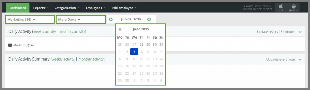 Filter of users and date