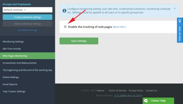 web Page Monitoring Settings