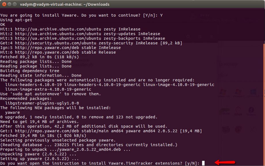 Install Yaware on Ubuntu - step 5